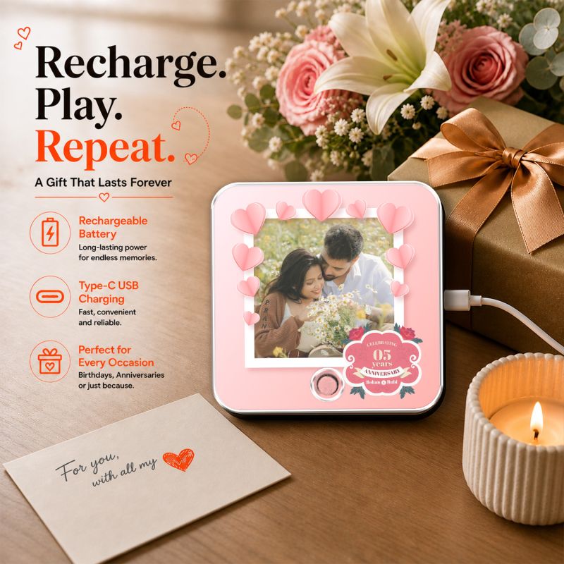 Personalized 5th Anniversary Musical Fridge Magnet Custom with Photo & Song Rechargeable Speaker 5th for Parents, Husband Wife & Couples